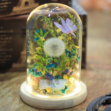 蒲公英永生花玻璃罩盅 畢業禮物 乾燥花玻璃罩 不凋花客製化禮物
