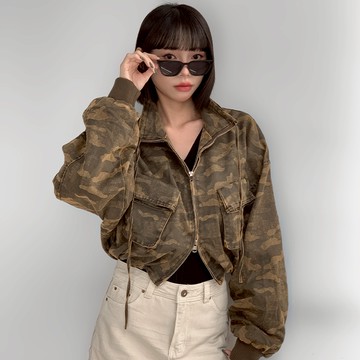 【Aa.chic】復古立領迷彩短版外套(兩色).女裝/立領/復古/迷彩/短版/外套/率性/實拍【C078810】