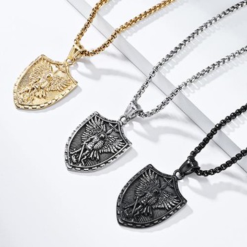 Jpqueen 守護大天使盾牌歐美中性鈦鋼長項鍊(3色可選)