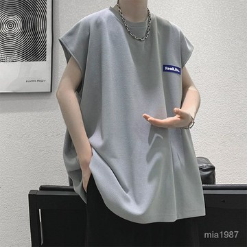 【精品男裝】Muszoom華夫格背心男夏季港風無袖體恤2023新款百搭潮牌簡約上衣jioyh WIDP