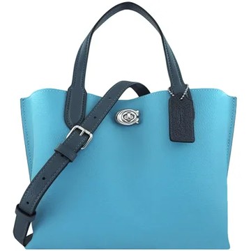 COACH Willow Tote 24專櫃款荔枝紋皮革撞色手提/斜背兩用包(藍色)