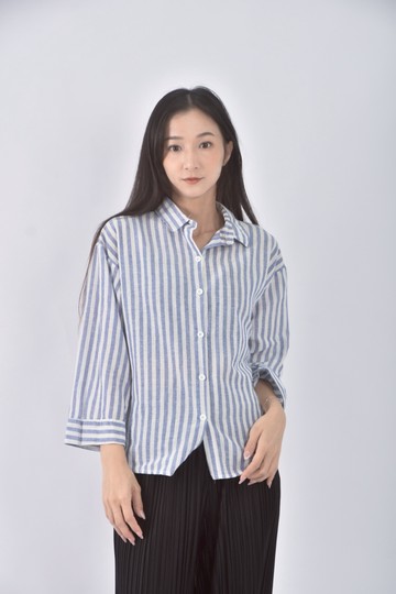 (M) young lor micole質感條紋藍色長袖上衣