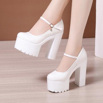 恨天高15cm旗袍秀專用鞋女松糕厚底防水臺圓頭走秀鞋小碼白色單鞋