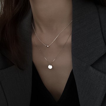 銀奧925純銀雙層圓牌項鏈女年新款夏圓珠鎖骨鏈ins風疊戴頸鏈
