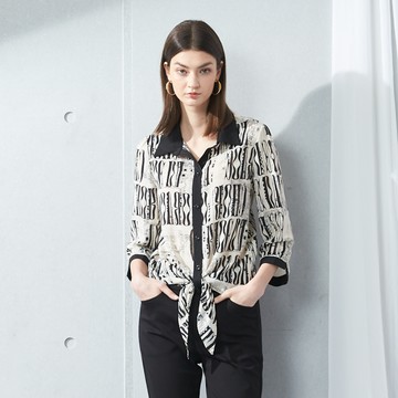 CLL巧玲瓏 黑白線條襯衫領上衣 3133029