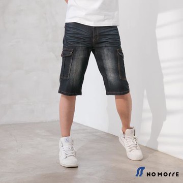 男裝 工作褲 工裝 牛仔褲 丹寧 七分 彈力 L-5L 深藍色 現貨【NoMorre】#7828