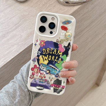 高級隕石紋防摔軟殼 卡通夢幻世界 精準大孔開孔 iPhone11 12 13 14 15 16 17ProMax手機殼