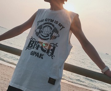 FINDSENSE H1 2018 夏季 新款 復古 字母印花 寬鬆 無袖 背心 T恤 男 潮流 上衣 男