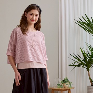 【CUMAR】蕾絲連袖兩件式短袖上衣 白 粉 綠(魅力商品)