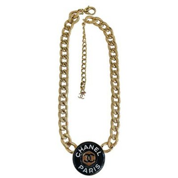 CHANEL 金色拚黑圓形砝瑯泳圈造型項鍊
