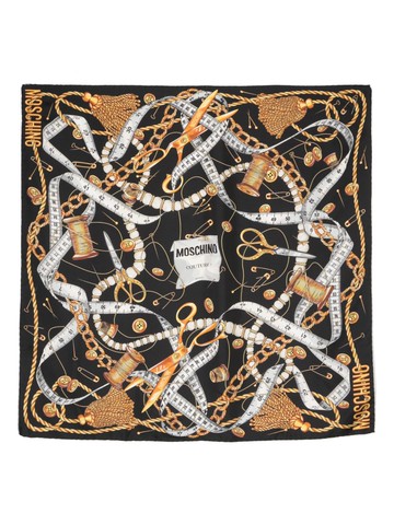 Moschino - logo-print silk scarf - women - Silk - One Size - Black