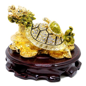 【168開運坊坊】龍龜系列【鎮宅制煞-銅鍍金龍龜(大)+五色水晶+實木底座】擇日/開光