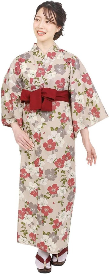 Fuuka【日本代購】旅館單品亞麻浴衣女士業務用溫泉 和式浴衣+束腰帶2件套-樱花香