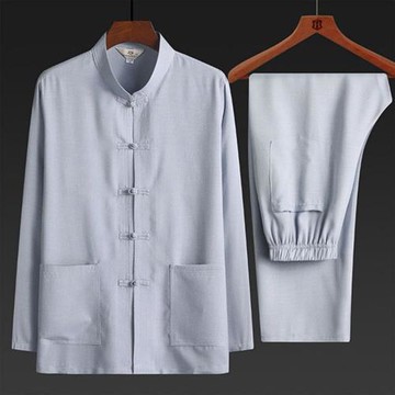 【巴黎精品】現貨+預購 新中式唐裝套裝中國風襯衫長袖上衣長褲休閒男裝-純色男裝4色a1kr31