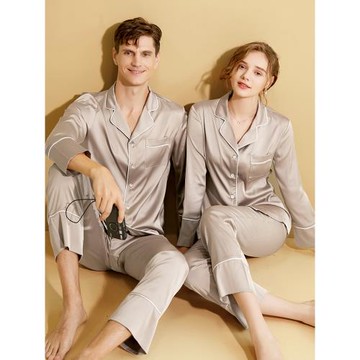 情侶睡衣女春秋款冰絲長袖絲綢2025年新款夏仿真絲男秋家居服套裝