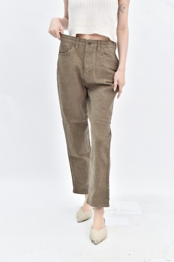 (L) pi2 jeans 棕色韓牌棉質鬆緊腰高腰長褲