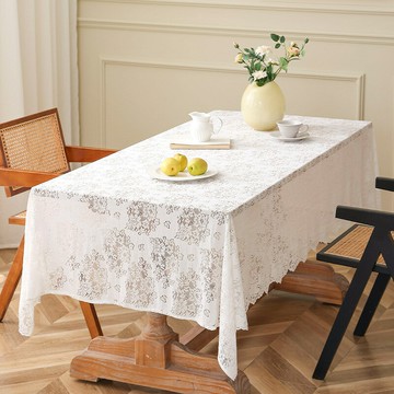 『百貨屋二號』高級感長方形白色蕾絲桌布復古法式風浪漫裝飾茶幾蓋布鏤空蓋巾