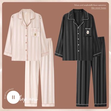 Se7enの2025年新款情侶睡衣春秋季冰絲長袖一男一女可外穿家居服