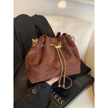 2024韓版ins潮單肩包感休閑女包時尚褶皺束口水桶包時尚斜挎小包