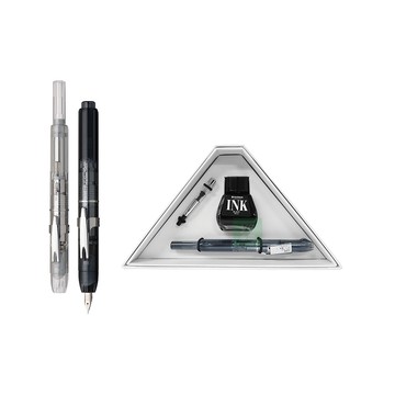 【PLATINUM 白金】按壓式鋼筆 F尖 禮盒（墨水/吸墨器/盒裝樣式皆隨機）/組 PKN-7000-黑色#7