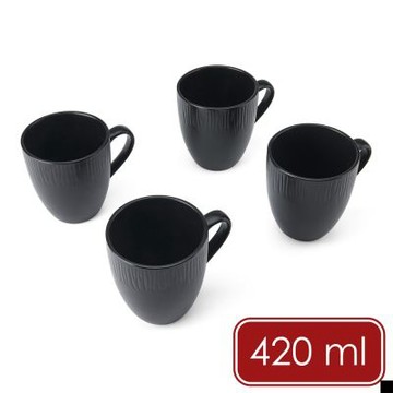 《Mikasa》美國 Jardin石陶馬克杯4入-墨黑420ml-- 水杯 茶杯 咖啡杯