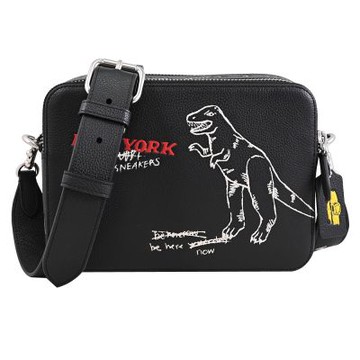 COACH CHARTER 24 塗鴉印花荔枝紋皮革拉鍊斜背包(黑)