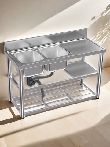 不銹鋼水槽商用家用洗菜池洗菜盆帶支架臺面一體成型廚房單雙水槽