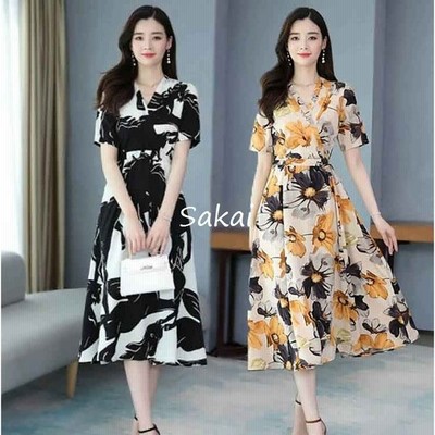 ワンピース レディース 40代 半袖 春夏 きれいめ シフォンワンピース Vネック 花柄 ロング丈 チュニック 大きいサイズ パーティードレス おしゃ 通販 Lineポイント最大get Lineショッピング