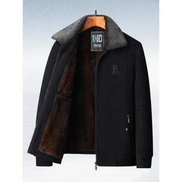 春秋季爸爸雪尼爾外套薄款夾克中老年人男裝冬季加絨加厚立領棉服