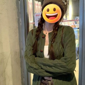 毛衣 上衣 針織 女裝  長袖 復古慵懶針織開衫毛衣麻花外套秋冬新款高級綠色上衣
