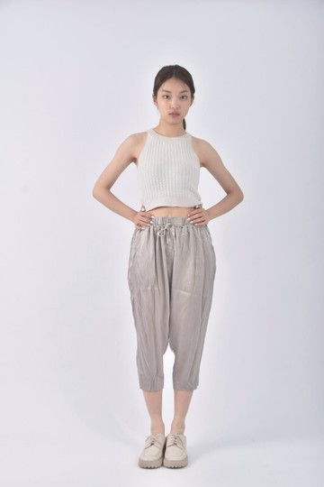 (L) philliplim高腰質感緞面灰色長褲