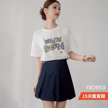 niceioi【特惠】a字裙 短裙 百褶裙 深藍色 [首爾女大生寬百褶丹寧A字裙] 牛仔短裙 女裝 3Q533012