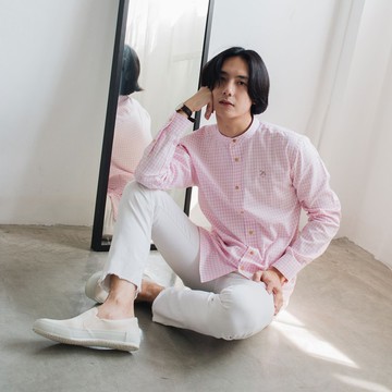 (M 尺寸) 燕子 // 粉白色格紋 // 男士挺版剪裁