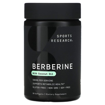 Sports Research, 小檗鹼，含椰子油，500 毫克，90 粒軟膠囊