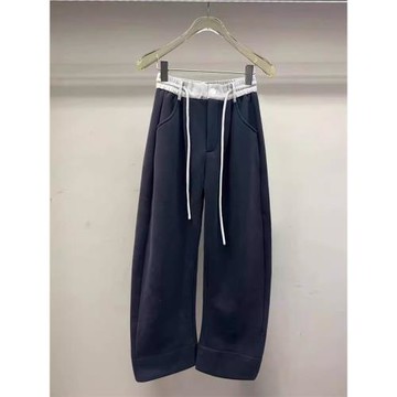 小眾2025春季新款拼接黑色運動褲女寬松彎刀垂感香蕉闊腿衛褲子