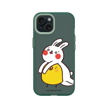 iPhone 15 Clear 憂墨綠 - 懶散兔與啾先生 Lazy Rabbit and Mr.Chu - 黏著你