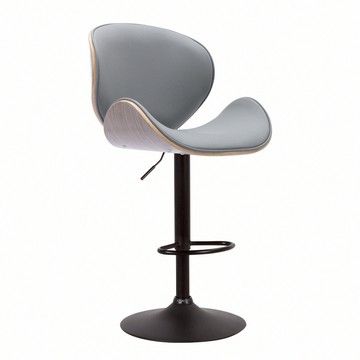 E-home Caius凱奧斯PU淺曲木升降黑腳吧檯椅-灰色灰色