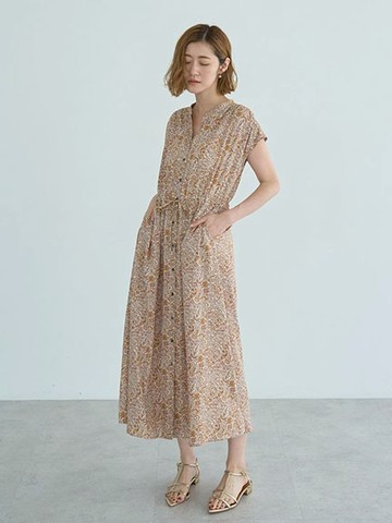 印度風格印花腰部抽繩設計排釦短袖洋裝(07000674000) - YECCA VECCA