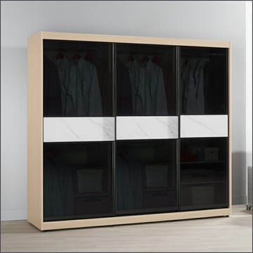 7尺鋁框推門衣櫥黑玻璃 收納衣櫃 滑門衣櫥 【149B120116】Leader傢居館149-A214+A214+A209