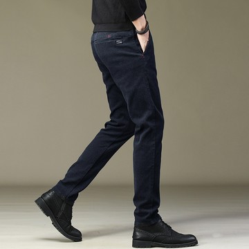 韓系修身直筒彈力休閒長褲 / 保暖加絨加厚 / 經典配色黑灰藍修身直筒 / 3色 / 28腰到38腰【QTJBY9038】