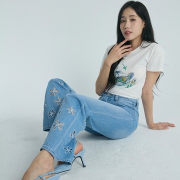 VICTORIA純棉中高腰花漾中直筒VW2428-73