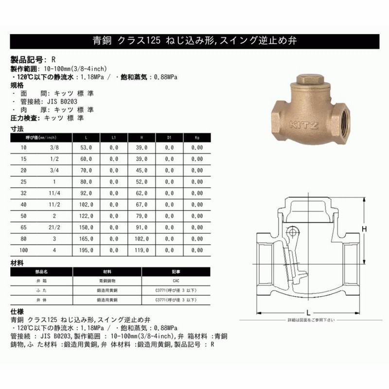 KITZ（キッツ）50A 2インチ スイングチャッキバルブ R 125型