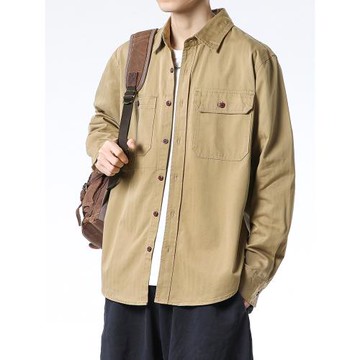 日系復古工裝夾克男春秋季2023新款韓版潮流寬松襯衣男士襯衫外套