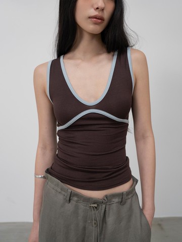 Color Block Sleeveless Tank [Brown]