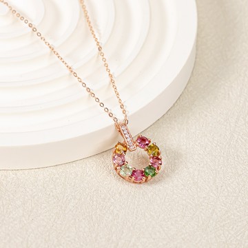 花圈碧璽項鍊｜玫瑰金