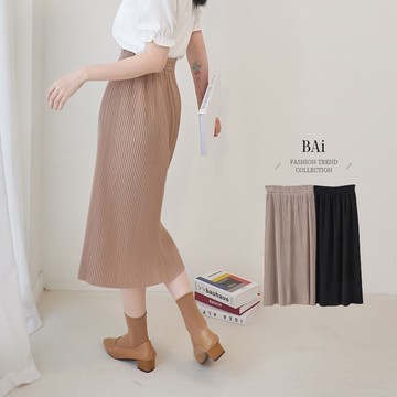BAi白媽媽 純色立體細百摺鬆緊長裙－過年不打烊 天天出貨【321167】