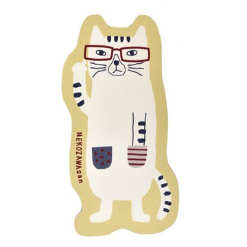 kUSUgURU JAPAN 日本眼鏡貓 吸水速乾 止滑底造型天然橡膠地墊 NEKOZAWA款  60 x 32cm  黃色  1個