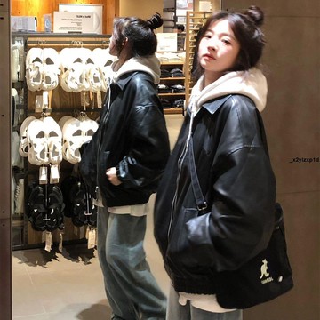 機車外套 女外套 甜酷翻領黑色pu皮衣女韓版寬松小個子防風工裝美式機車夾克外套潮