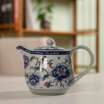 提梁壺陶瓷茶壺復古青花瓷小茶壺500ml帶濾網泡茶壺餐廳茶壺家用