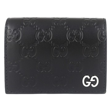 GUCCI 古馳  Signature 黑色壓印皮革名片式短夾